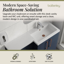 Balterley Right-Hand Bathroom Vanity And Wc Unit Combination With Basin - 1100mm - Satin Dark Blue With Copper Handles - thumbnail 2
