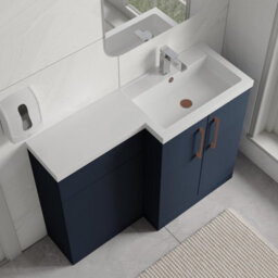 Balterley Right-Hand Bathroom Vanity And Wc Unit Combination With Basin - 1100mm - Satin Dark Blue With Copper Handles - thumbnail 3