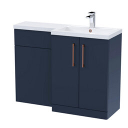 Balterley Right-Hand Bathroom Vanity And Wc Unit Combination With Basin - 1100mm - Satin Dark Blue With Copper Handles - thumbnail 1