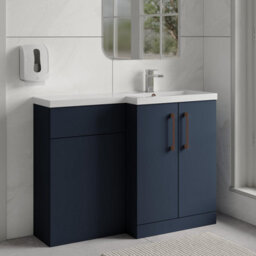 Balterley Right-Hand Bathroom Vanity And Wc Unit Combination With Basin - 1100mm - Satin Dark Blue With Copper Handles - thumbnail 4