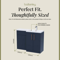 Balterley Right-Hand Bathroom Vanity And Wc Unit Combination With Basin - 1100mm - Satin Dark Blue With Copper Handles - thumbnail 5