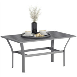 Metal Garden Coffee Table With Slatted Tabletop, Dark Grey