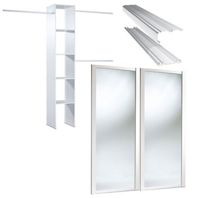 Spacepro Shaker Classic Shaker Mirrored Gloss White 2 Door Sliding Wardrobe Door Kit With Internal Storage (H)2220mm (W)1200mm - image 1