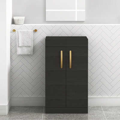 Royal Bathrooms Turin 500mm Hale Black Floor Standing Worktop Vanity Unit - 2 Doors With Brushed Brass Handle - image 1