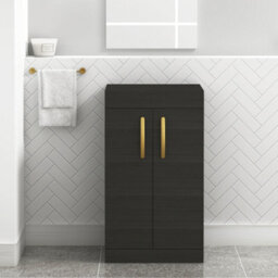 Royal Bathrooms Turin 500mm Hale Black Floor Standing Worktop Vanity Unit - 2 Doors With Brushed Brass Handle - thumbnail 1