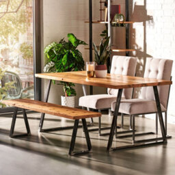 Timber Foundry Trapezium Leg Dining Table 4-6 Seater + 2 Benches, Natural - thumbnail 1
