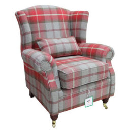 Wing Chair Original Fireside High Back Armchair P And S Balmoral Cherry Check Real Fabric
