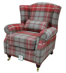 Wing Chair Original Fireside High Back Armchair P And S Balmoral Cherry Check Real Fabric - thumbnail 2