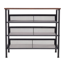 Darphe 4 Tier Mesh Shoe Rack With Wooden Top And Steel Frame For Entryway - thumbnail 4