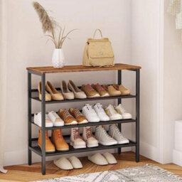 Darphe 4 Tier Mesh Shoe Rack With Wooden Top And Steel Frame For Entryway - thumbnail 2