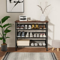 Darphe 4 Tier Mesh Shoe Rack With Wooden Top And Steel Frame For Entryway - thumbnail 3