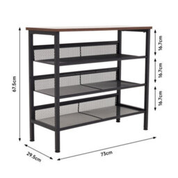 Darphe 4 Tier Mesh Shoe Rack With Wooden Top And Steel Frame For Entryway - thumbnail 8