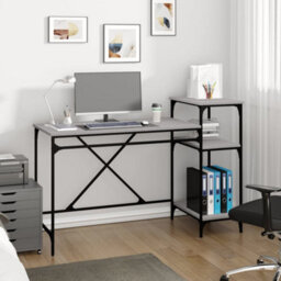 Walplus Desk With Shelves Grey Sonoma 135X50X90 Cm Engineered Wood&iron