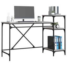 Walplus Desk With Shelves Grey Sonoma 135X50X90 Cm Engineered Wood&iron - thumbnail 4