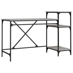 Walplus Desk With Shelves Grey Sonoma 135X50X90 Cm Engineered Wood&iron - thumbnail 2