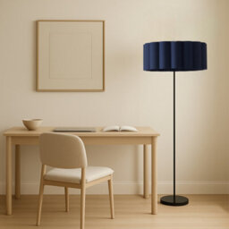 CGC Lighting Cgc Lena Matt Black Straight Floor Lamp With Large Navy Scalloped Lampshade - thumbnail 2