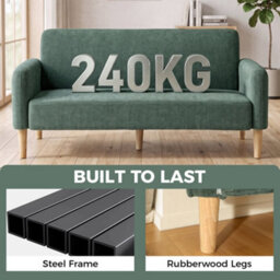 Homcom 2 Seater Sofa, Velvet Small Couch With Plush Backrest, Dark Green - thumbnail 7