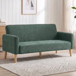 Homcom 2 Seater Sofa, Velvet Small Couch With Plush Backrest, Dark Green - thumbnail 2