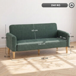 Homcom 2 Seater Sofa, Velvet Small Couch With Plush Backrest, Dark Green - thumbnail 3
