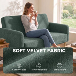 Homcom 2 Seater Sofa, Velvet Small Couch With Plush Backrest, Dark Green - thumbnail 5