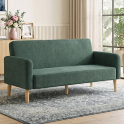 Homcom 2 Seater Sofa, Velvet Small Couch With Plush Backrest, Dark Green - thumbnail 1