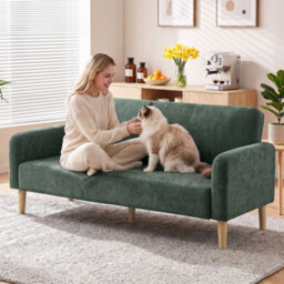 Homcom 2 Seater Sofa, Velvet Small Couch With Plush Backrest, Dark Green - thumbnail 9