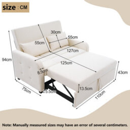 Matteo Multifunctional Folding Sofa Bed - Compact Daybed For Small Spaces, Off White - thumbnail 6