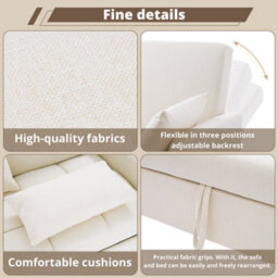 Matteo Multifunctional Folding Sofa Bed - Compact Daybed For Small Spaces, Off White - thumbnail 5