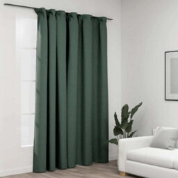 Walplus Linen-Look Blackout Curtain With Hooks Green 290X245 Cm