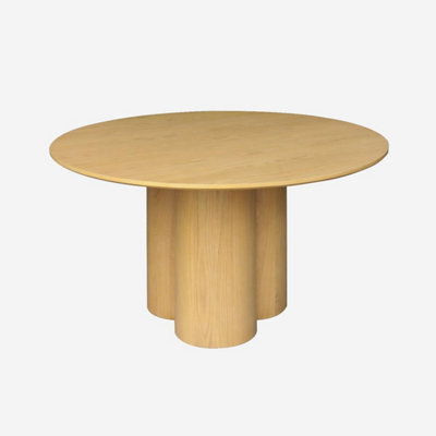 Sweeek - 4-Seater Round Dining Table Rubberwood And Oak Veneer Leonore Natural 130X130X73 Cm - image 1