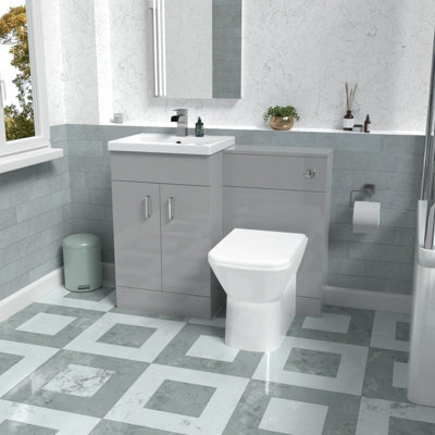 Nes Home Grey Vanity Basin Cabinet, Wc Unit & Rimless Back To Wall Toilet - image 1