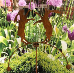 Poppy Forge Boxing Hares Wind Rocker Double Bare Metal/ready To Rust - Steel - W54 X H148.5 Cm - thumbnail 4