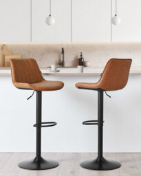 Beliani Set Of 2 Bar Chairs Dubrovnik Faux Leather Swivel Golden Brown - thumbnail 2
