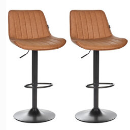Beliani Set Of 2 Bar Chairs Dubrovnik Faux Leather Swivel Golden Brown - thumbnail 1