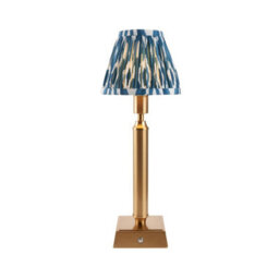 Luminosa Lighting Luminosa Trobridge Rechargeable Brushed Aged Brass Plate Table Lamp With Marlin Blue Fabric Ikat Shade 16Cm Integrated Led - thumbnail 1