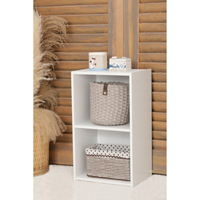 Home Treats 2 Tier Cube Bookshelf Storage Organiser White Wooden Shelving Display Open Bookcase For Home Living Room Office Bedro - image 1