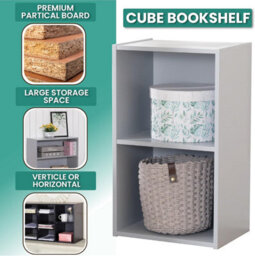 Home Treats 2 Tier Cube Bookshelf Storage Organiser White Wooden Shelving Display Open Bookcase For Home Living Room Office Bedro - thumbnail 5