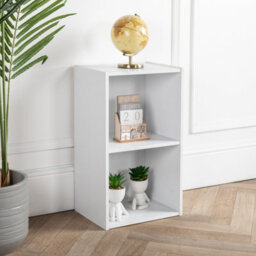 Home Treats 2 Tier Cube Bookshelf Storage Organiser White Wooden Shelving Display Open Bookcase For Home Living Room Office Bedro - thumbnail 7