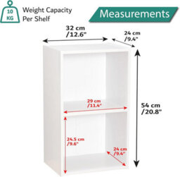 Home Treats 2 Tier Cube Bookshelf Storage Organiser White Wooden Shelving Display Open Bookcase For Home Living Room Office Bedro - thumbnail 2