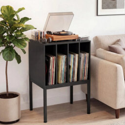 Turntable Stand With 4 Vinyl Storage Shelves Metal Legs Black - thumbnail 4