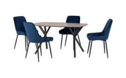 Seconique Athens Rectangular Dining Set With Avery Chairs - Medium Oak Effect/black/sapphire Blue Velvet - thumbnail 2