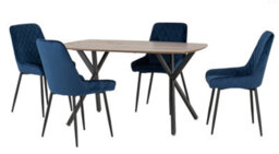 Seconique Athens Rectangular Dining Set With Avery Chairs - Medium Oak Effect/black/sapphire Blue Velvet - thumbnail 1