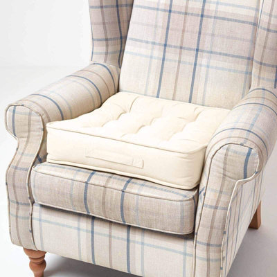 Homescapes Cream Cotton Armchair Booster Cushion - image 1