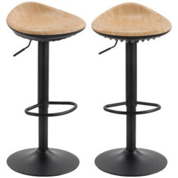 Set Of 2 Breakfast Barstools, Pu Leather Swivel Bar Stools, Oak - thumbnail 1