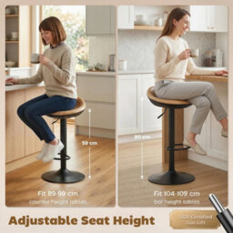 Set Of 2 Breakfast Barstools, Pu Leather Swivel Bar Stools, Oak - thumbnail 3