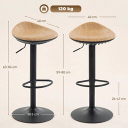 Set Of 2 Breakfast Barstools, Pu Leather Swivel Bar Stools, Oak - thumbnail 2