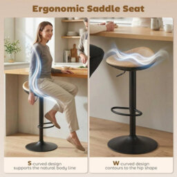 Set Of 2 Breakfast Barstools, Pu Leather Swivel Bar Stools, Oak - thumbnail 4
