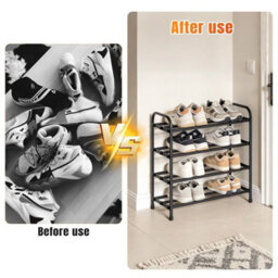 4-Tier Expandable Black Metal  Shoe Rack - thumbnail 5