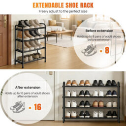 4-Tier Expandable Black Metal  Shoe Rack - thumbnail 4
