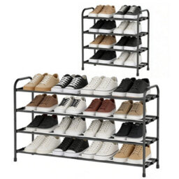 4-Tier Expandable Black Metal  Shoe Rack